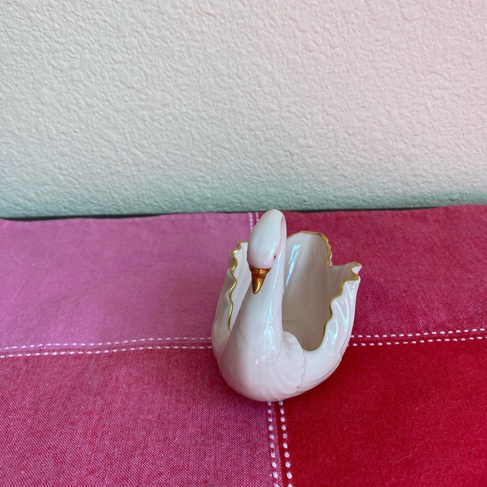 Pink vintage Lenox swan trinket dish